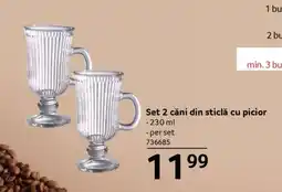 Selgros Set 2 căni din sticlă cu picior Ofertă