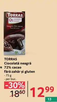 Selgros TORRAS Ciocolată neagră 72% cacao Ofertă