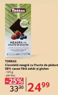 Selgros TORRAS Ciocolată neagră cu fructe de pădure 58% cacao fără zahăr și gluten Ofertă