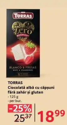 Selgros TORRAS Ciocolată albă cu căpșuni fără zahăr și gluten Ofertă
