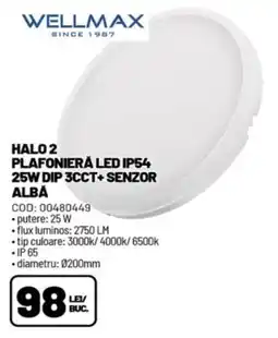 Ambient Wellmax plafoniera led ip54 25w dip 3cct+ senzor albă Ofertă