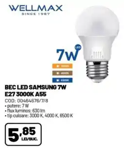 Ambient Wellmax bec led samsung 7w e27 3000k a55 Ofertă