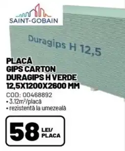 Ambient Saint-gobain placă gips carton duragips h verde Ofertă