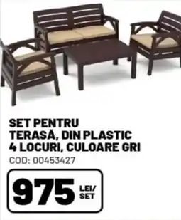 Ambient Set pentru terasă, din plastic 4 locuri, culoare gri Ofertă