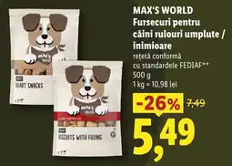 Lidl Max's World fursecuri pentru câini rulourile umplute / inimioare Ofertă