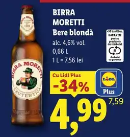 Lidl Birra Moretti Bere blondă Ofertă
