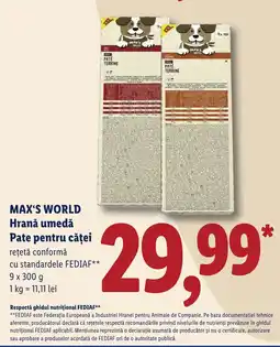 Lidl Max's World Hrană umedă Pate pentru câței Ofertă
