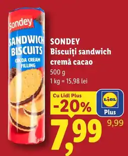 Lidl Sondey biscuiti sandwich cremă cacao Ofertă
