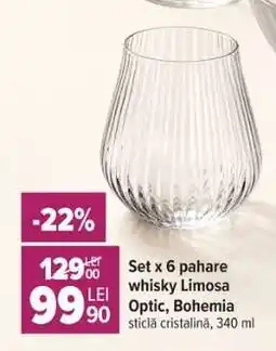 Carrefour Set x 6 pahare whisky Limosa Optic, Bohemia Ofertă