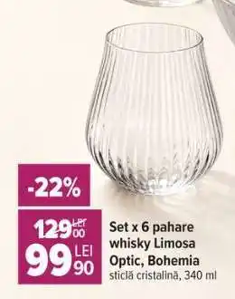 Set x 6 pahare whisky Limosa Optic, Bohemia