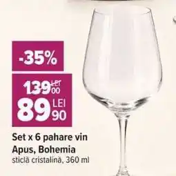 Carrefour Set x 6 pahare vin Apus, Bohemia Ofertă