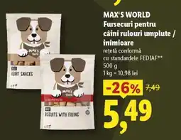 Lidl MAX'S WORLD Fursecuri pentru câini rulouri umplute / inimioare Ofertă