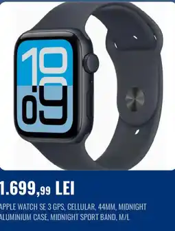 Flanco Apple Watch SE 3 GPS, Cellular, 44mm, Midnight Aluminium Case, Midnight Sport Band, M/L Ofertă