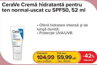 CeraVe cremă hidratantă pentru ten normal-uscat cu spf50