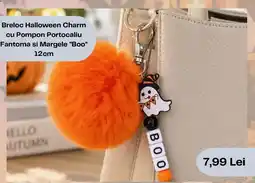 Jumbo Breloc Halloween Charm cu Pompon Portocaliu Fantoma si Margele "Boo" Ofertă