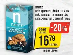Mega Image Nairn's biscuiti pufosi fara gluten din ovaz integral, cu ciocolata si cocos/cu afine si zmeura Ofertă