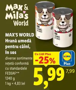 Lidl Max & Mila's World Hrană umedă pentru câini, în sos Ofertă