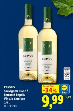 Lidl Cervus sauvignon blanc / fetească regală vin alb demisec Ofertă