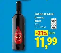 Lidl Sângede Taur Vin roșu dulce Ofertă