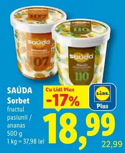 Lidl Sauda sorbet fructul pasiunii / ananas Ofertă
