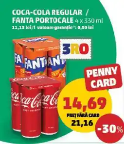 Penny COCA-COLA REGULAR / FANTA PORTOCALE 4 x 330 ml Ofertă