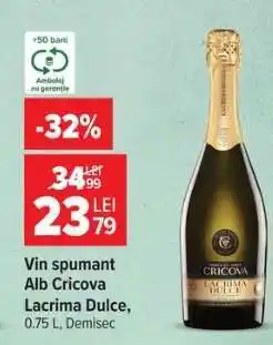 Carrefour Vin spumant Alb Cricova Lacrima Dulce Ofertă