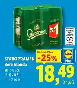 Lidl STAROPRAMEN Bere blondă Ofertă