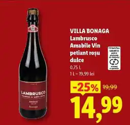 Lidl VILLA BONAGA Lambrusco Amabile Vin petiant roșu dulce Ofertă
