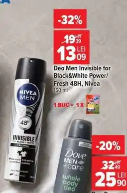 Carrefour Deo Men Invisible for Black&White Power/Fresh 48H, Nivea Ofertă
