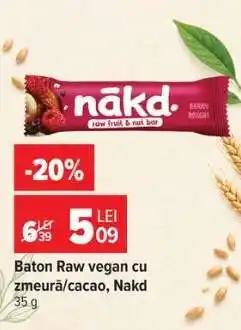 Carrefour Baton Raw vegan cu zmeură/cacao, Nakd Ofertă