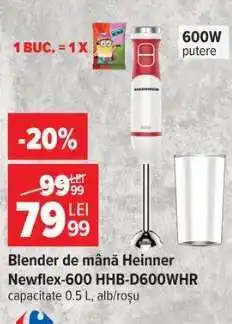 Carrefour Blender de mână Heinner Newflex-600 HHB-D600WHR Ofertă