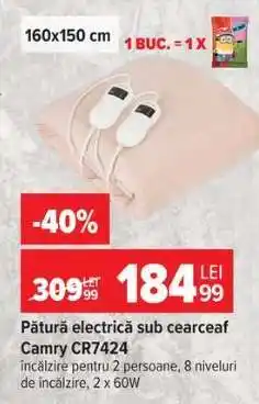 Carrefour Pătură electrică sub cearceaf Camry CR7424 Ofertă