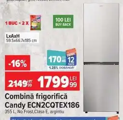 Carrefour Combină frigorifică Candy ECN2CQTEX186 Ofertă