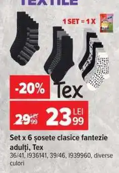 Carrefour Set x 6 șosete clasice fantezie adulți, Tex Ofertă