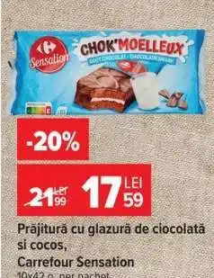 Carrefour Prăjitură cu glazură de ciocolată și cocos, Carrefour Sensation Ofertă