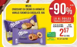 Mega Image Milka croissant cu cremă cu aromă de vanilie/cremă cu ciocolată Ofertă