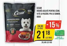 Mega Image Cesar hrană uscată pentru câini, vită și păsăre/pui și somon Ofertă