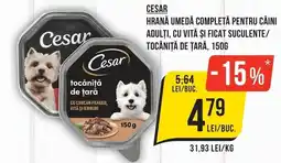 Mega Image Cesar hrană umedă completă pentru câini adulți, cu vită și ficat succulente/ tocăniță de țară Ofertă