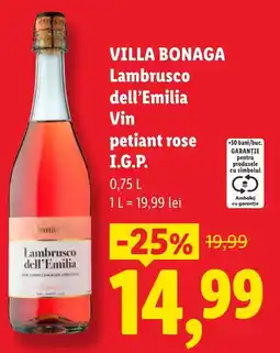 Lidl Villa Bonaga Lambrusco dell'Emilia Vin petiant rose I.G.P. Ofertă