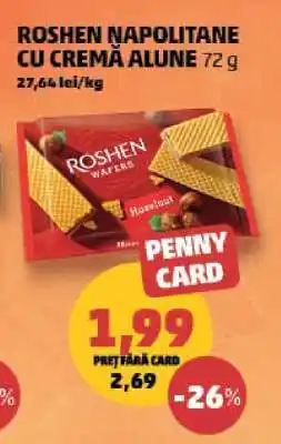 Penny ROSHEN NAPOLITANE CU CREMĂ ALUNE 72g Ofertă