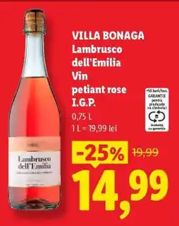 Lidl VILLA BONAGA Lambrusco dell’Emilia Vin petiant rose I.G.P Ofertă