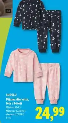 Lidl LUPILU Pijama din velur, fete / băieți Ofertă