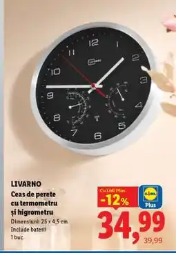 Lidl LIVARNO Ceas de perete cu termometru și higrometru Ofertă