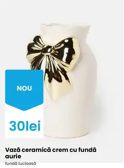 Pepco Vază ceramică crem cu fundă aurie Ofertă