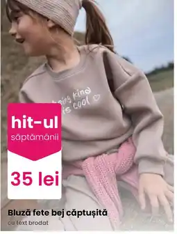 Pepco Bluză fete bej căptușită cu text brodat Ofertă
