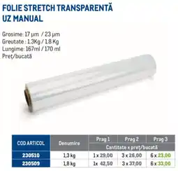 Metro Folie stretch transparenta uz manual Ofertă