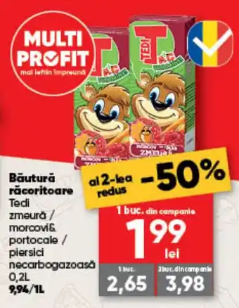 Tedi băutură răcoritoare zmeură / morcov și portocale / piersici necarbogazoasă
