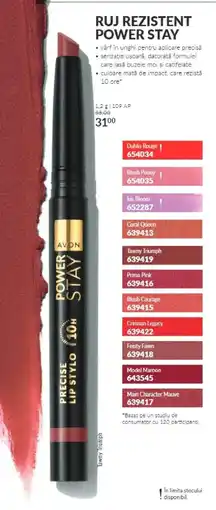 Avon Avon ruj rezistent power stay Ofertă