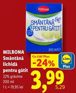 Lidl Milbona smântână lichidă pentru gătit Ofertă