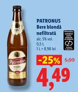 Lidl Patronus bere blondă nefiltrată Ofertă